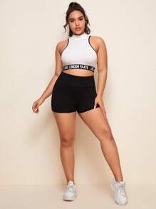 SHEIN EZwear 大碼寬腰帶機車短褲 - 黑色 - 查看 4