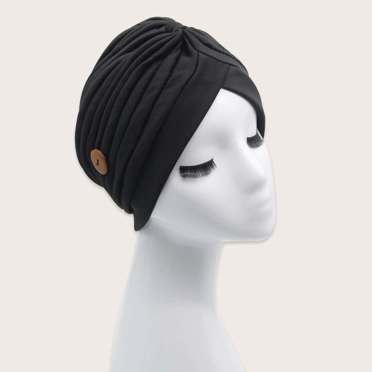 

Button Decor Turban Hat, Black