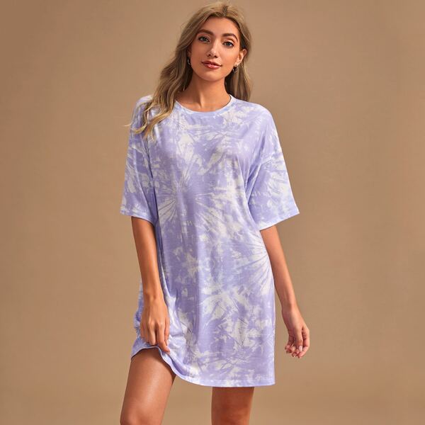 

Tie Dye Drop Shoulder Night Dress, Lilac purple