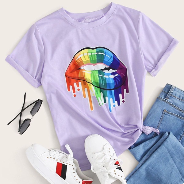 

Plus Mouth Graphic Round Neck Tee, Purple