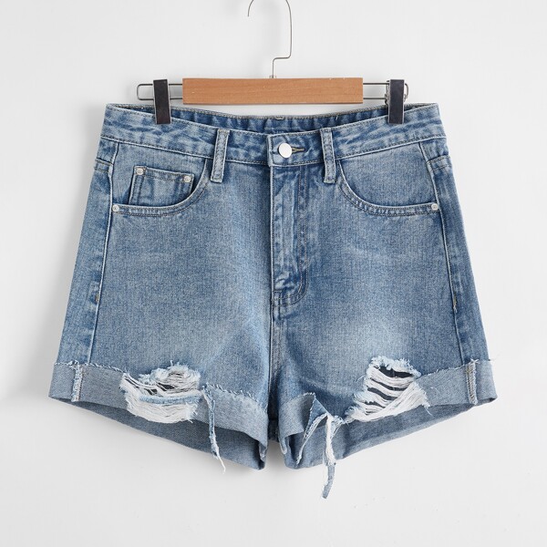 

Ripped Denim Shorts, Medium wash