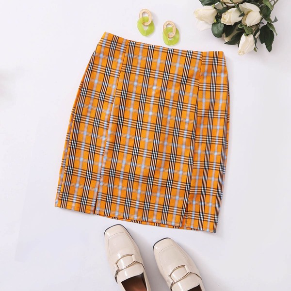 

Plaid Zip Back Straight Skirt, Multicolor