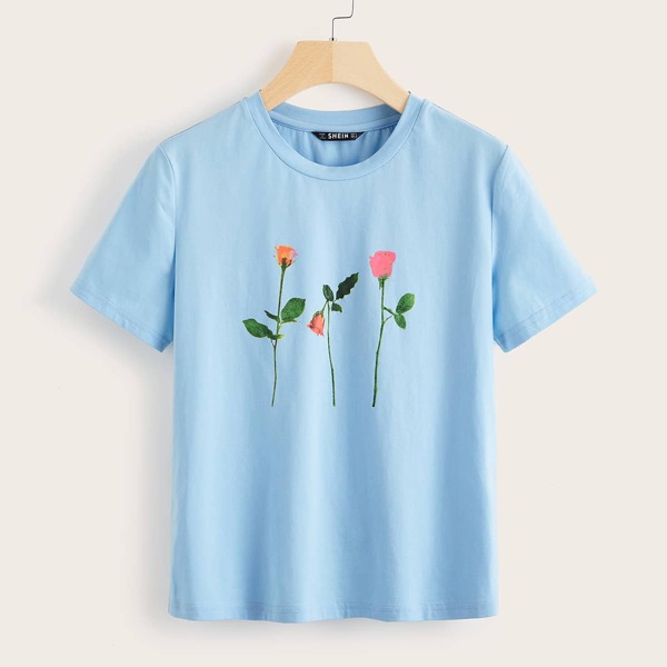 

Floral Print Tee, Baby blue