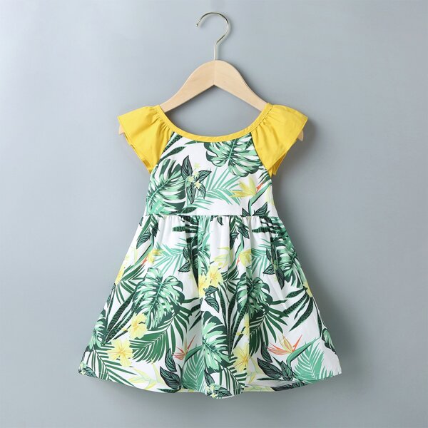 

Toddler Girls Tropical Bow Back Print Dress, Multicolor