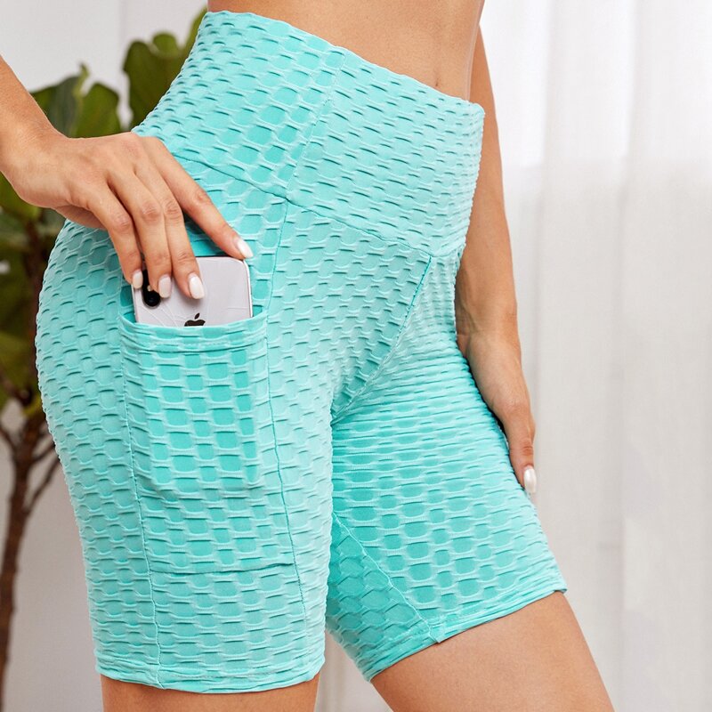 

High Waist Honeycomb Sports Leggings With Phone Pocket, Mint blue
