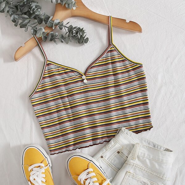 

Button Detail Rib-knit Striped Cami Top, Multicolor