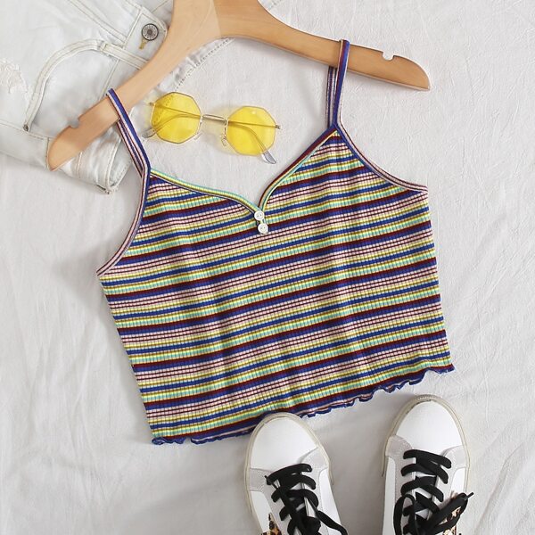 

Button Detail Rib-knit Striped Cami Top, Multicolor