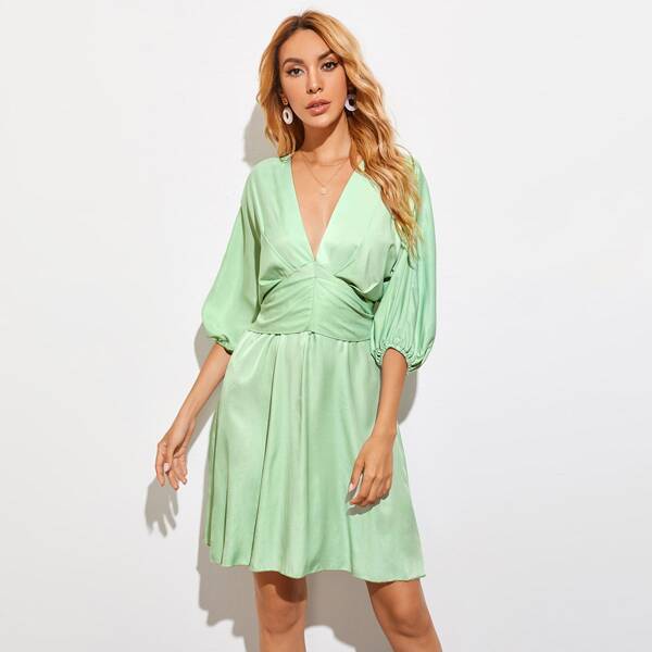 

Tie Back Lantern Sleeve Empire Waist Dress, Mint green