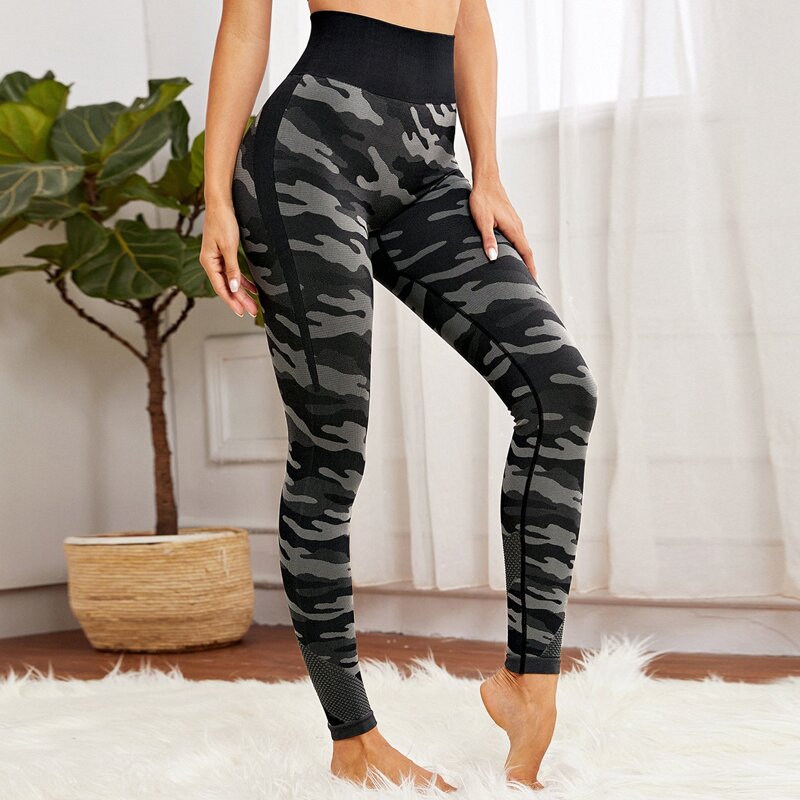 

Camo Wide Band Waist Sports Leggings, Multicolor