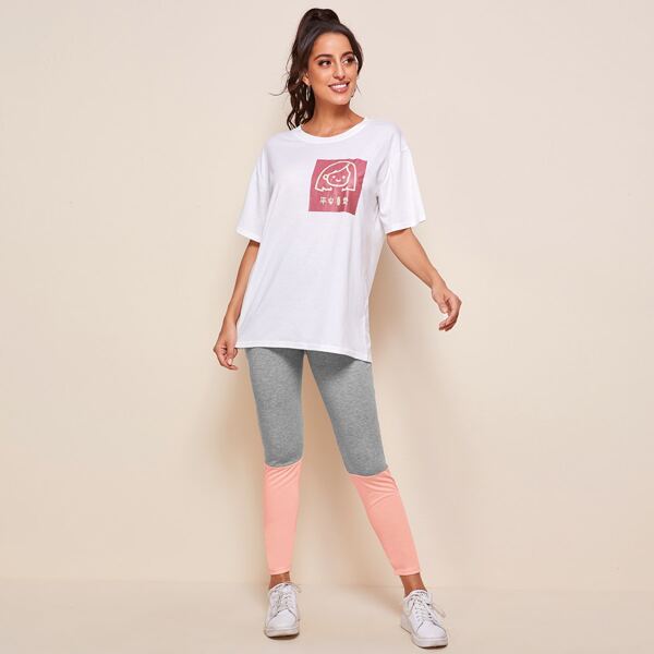 

Letter Graphic Tee & Two Tone Leggings, Multicolor