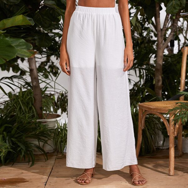 

Elastic Waist Wide Leg Pants, White