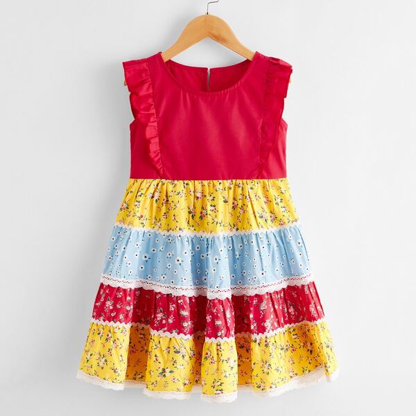 

Toddler Girls Ditsy Floral Print Ruffle Trim Dress, Multicolor