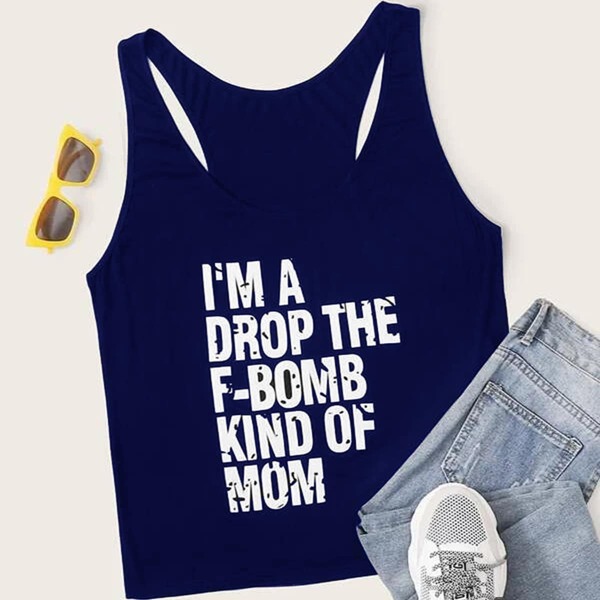 

Plus Slogan Graphic Racer Back Tank Top, Navy blue