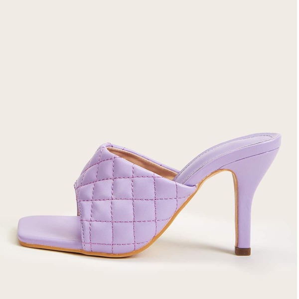 

Open Toe Quilted Heeled Mules, Purple