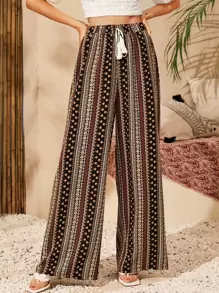 Striped Wide Leg Trousers - Multicolor - View 1