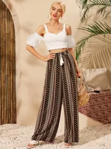 Striped Wide Leg Trousers - Multicolor - View 4