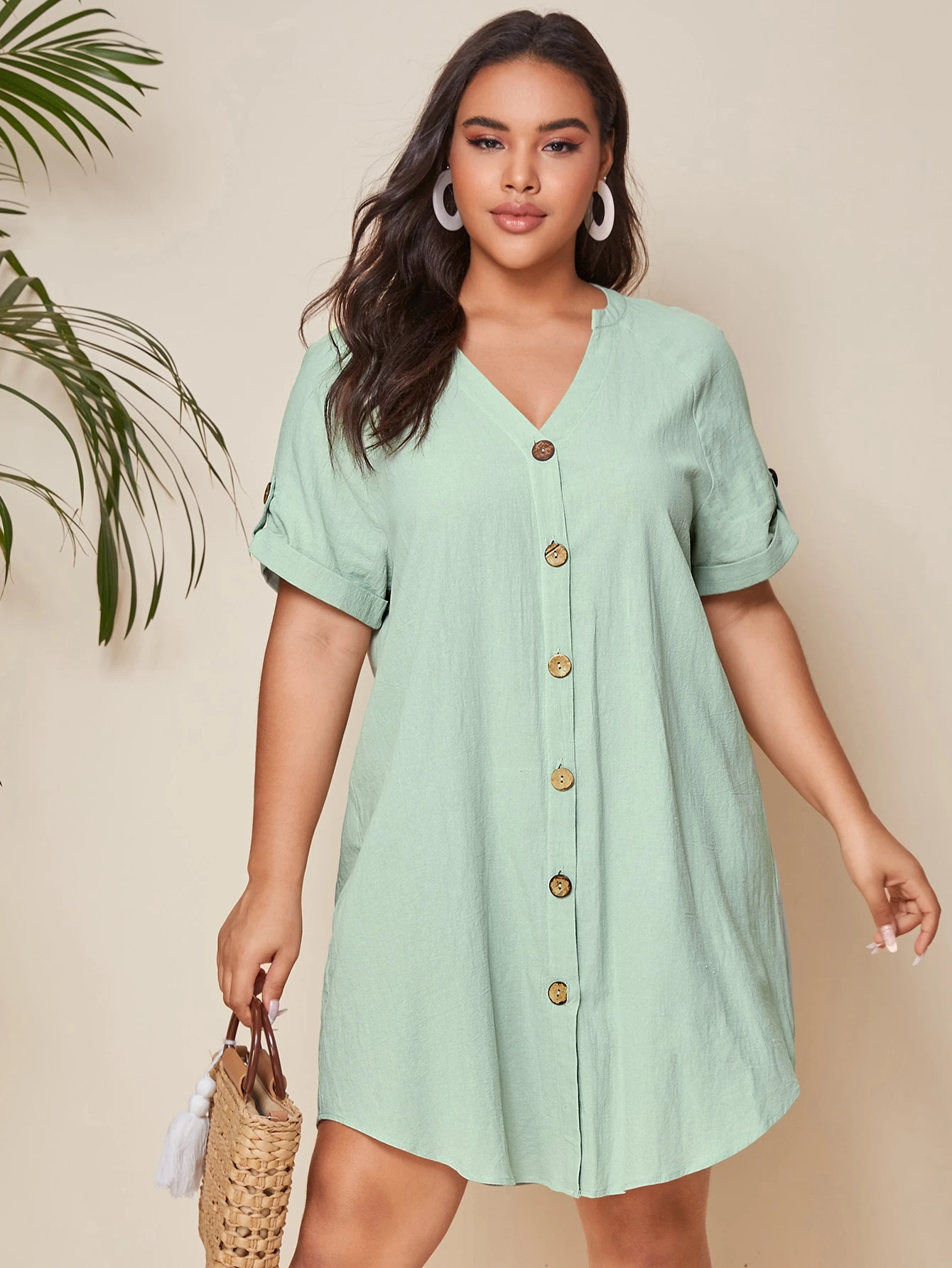 shein button front dress