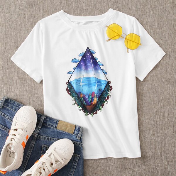 

Cartoon Graphic Round Neck Tee, White