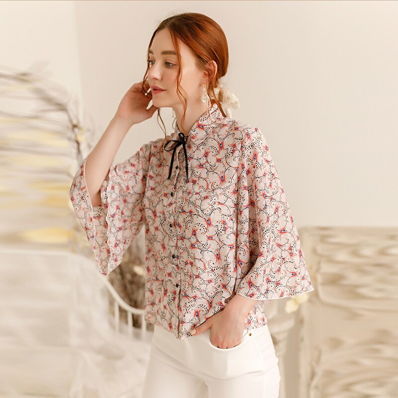 

Allover Print Bow Front Blouse, Multicolor
