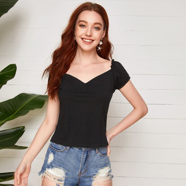 

Sweetheart Frill Crop Tee, Black