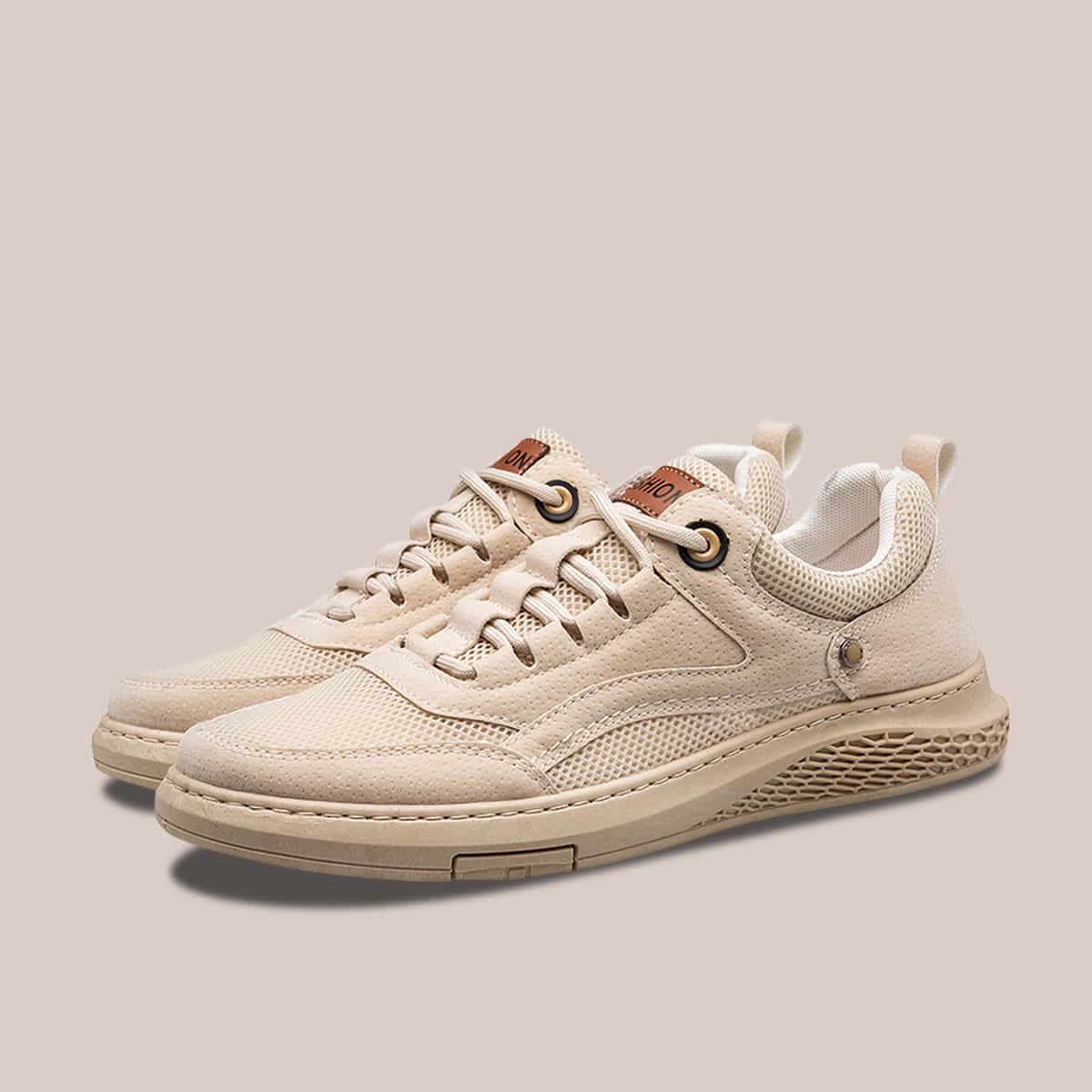 

Guys Lace-up Front Mesh Panel Sneakers, Beige