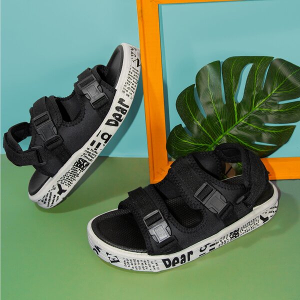 

Release Buckle Decor Midform Sandals, Black