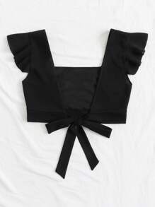 SHEIN Essnce Butterfly Sleeve Tie Back Crop Top - Black - View 2