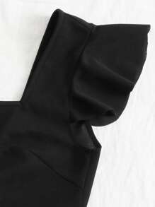 SHEIN Essnce Butterfly Sleeve Tie Back Crop Top - Black - View 5