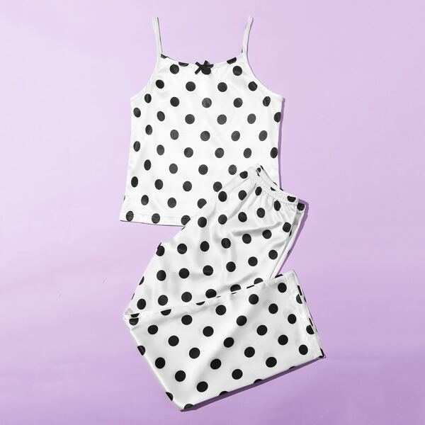 

Girls Polka Dot Satin PJ Set, White