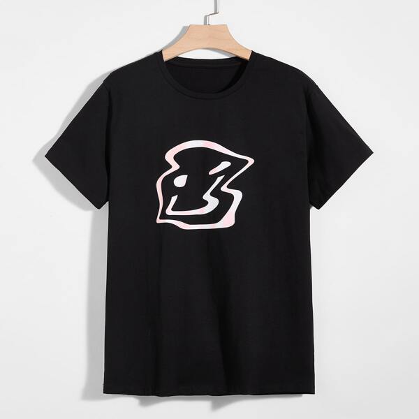 

Men Round Neck Graphic Tee, Black