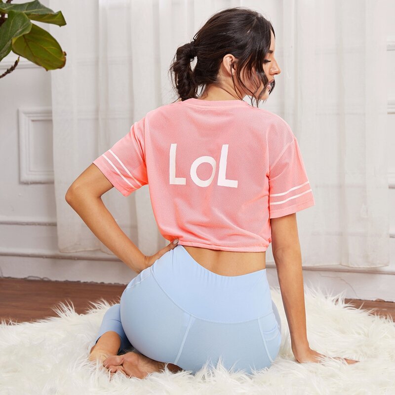 

Letter Graphic Drawstring Sports Tee, Coral pink