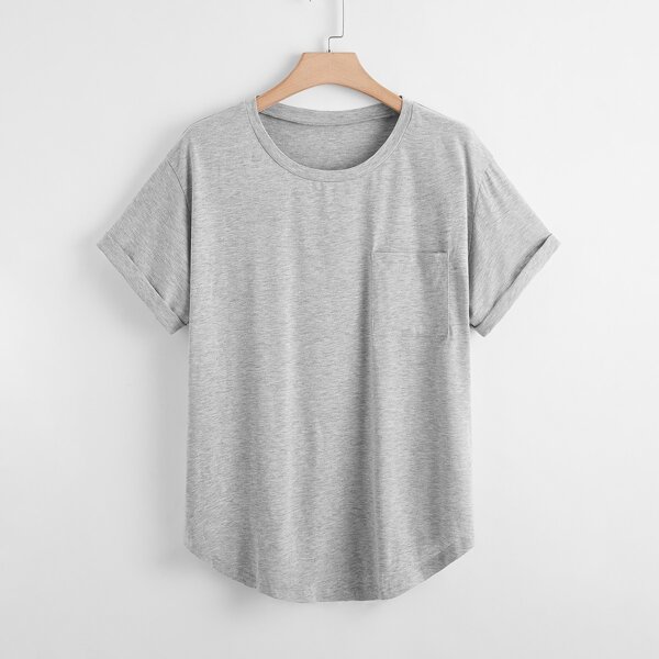

Plus Solid Curved Hem Tee, Light grey
