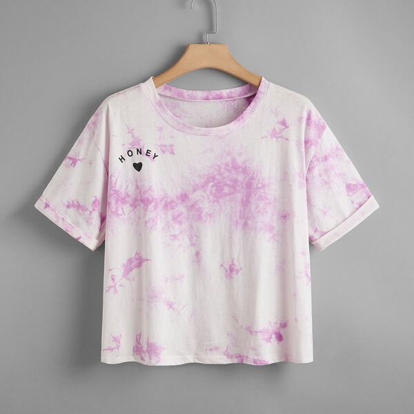 

Plus Tie Dye Heart & Letter Graphic Tee, Lilac purple