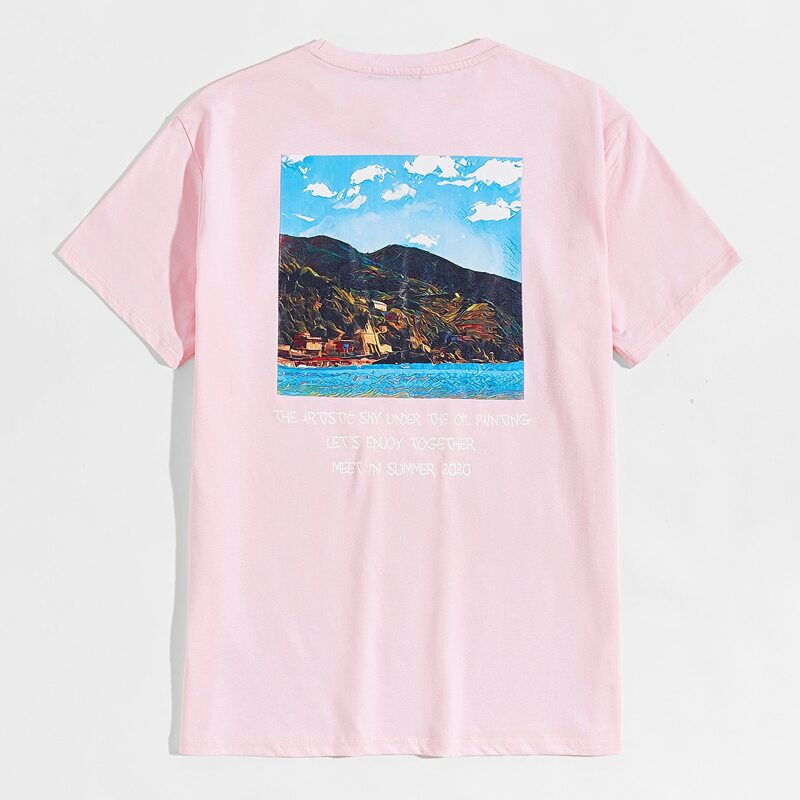 

Guys Picture and Slogan Graphic Top, Baby pink