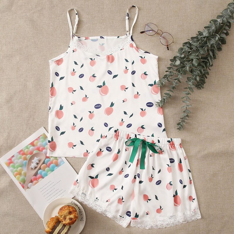 

Fruit Satin Cami PJ Set, White