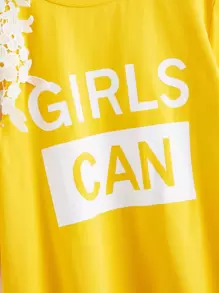 SHEIN Tween Girl Cold Shoulder Appliques Detail Letter Graphic Tee