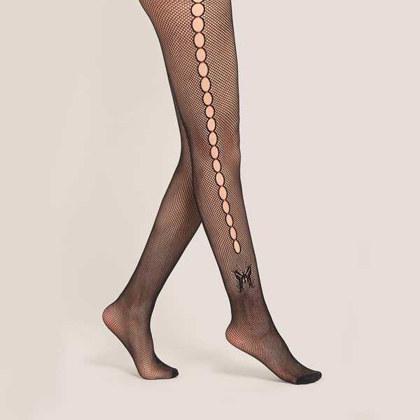 

Butterfly Pattern Mesh Tights, Black