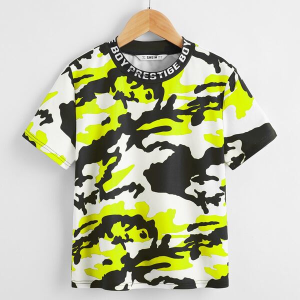 

Boys Letter Graphic Neckline Camo Tee, Multicolor