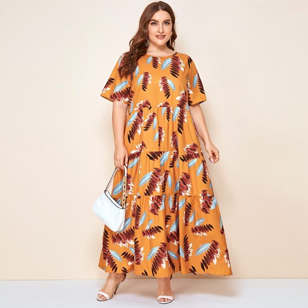 

Plus Botanical Print Tiered Hem Dress, Ginger