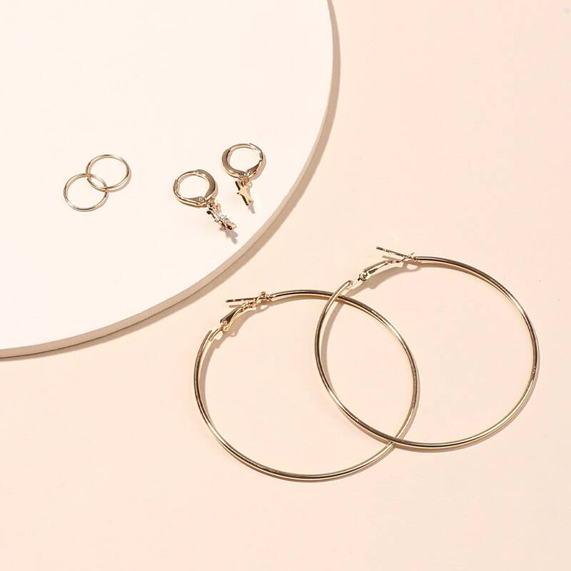 

3pairs Star Decor Hoop Earrings, Gold