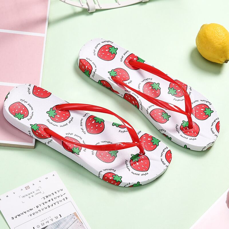 

Strawberry Print Flip Flops, Red