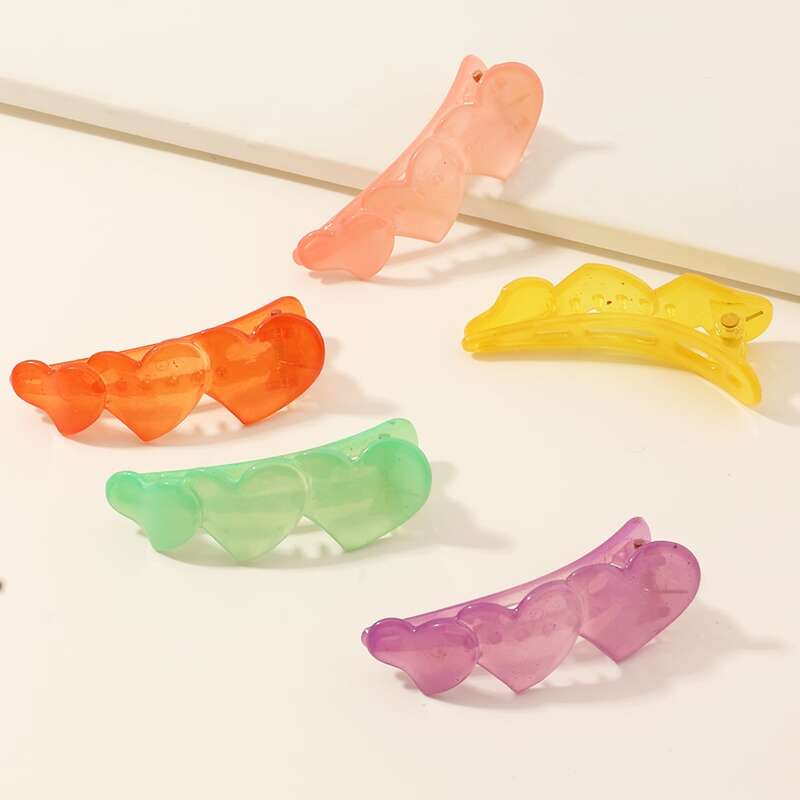 

5pcs Heart Detail Hair Clip, Multicolor