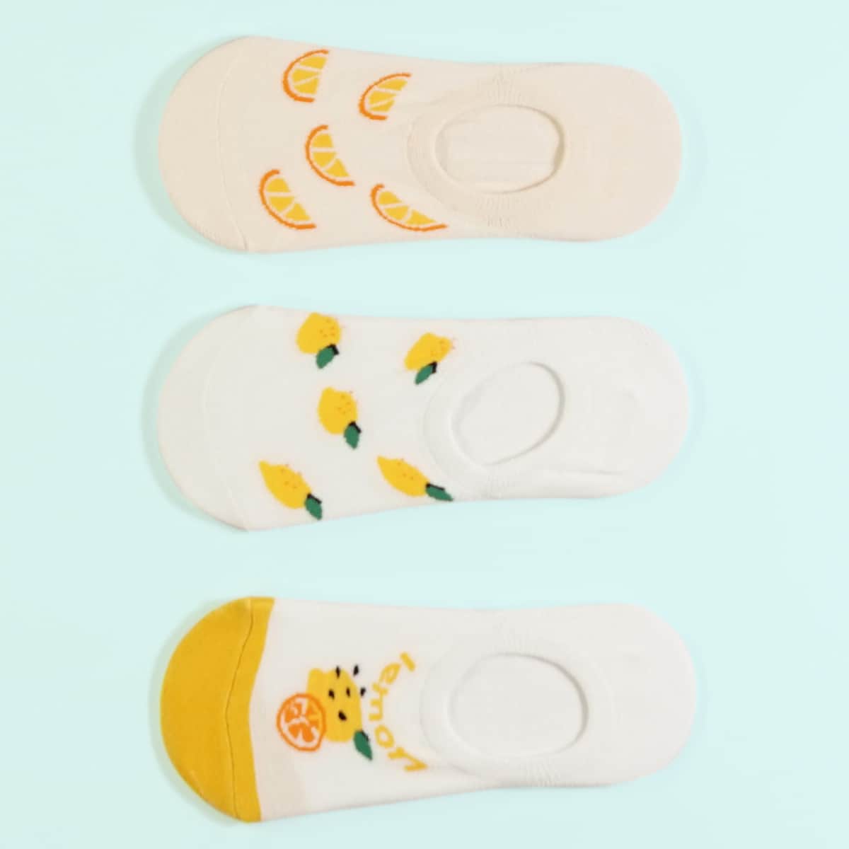 

3pairs Lemon Pattern Invisible Socks, Multicolor