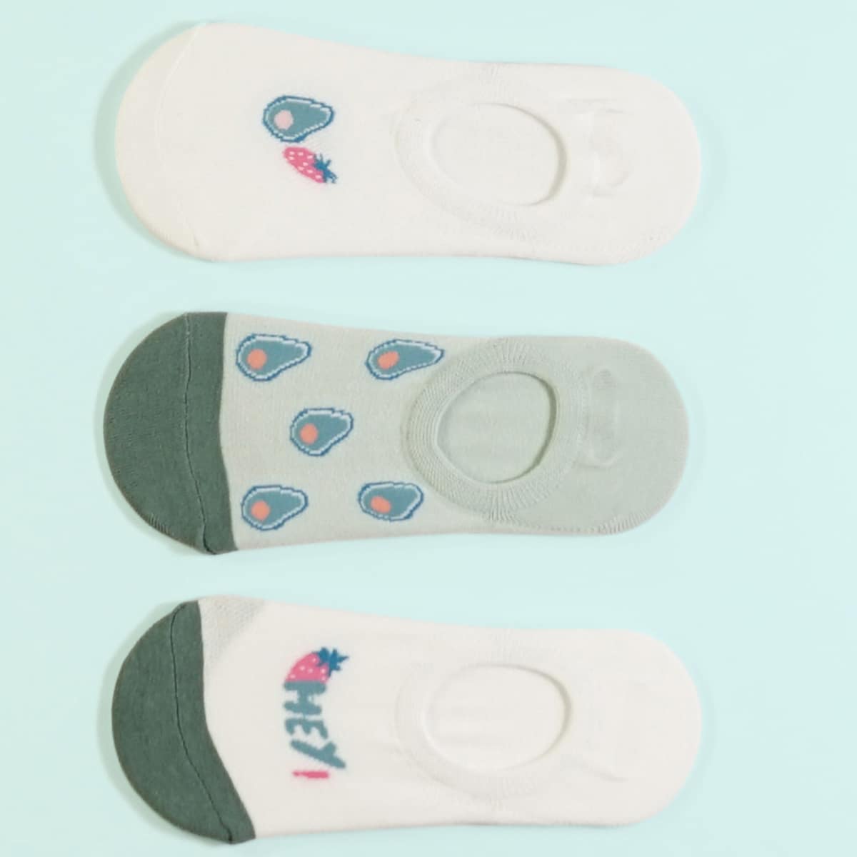 

3pairs Avocado Pattern Invisible Socks, Multicolor