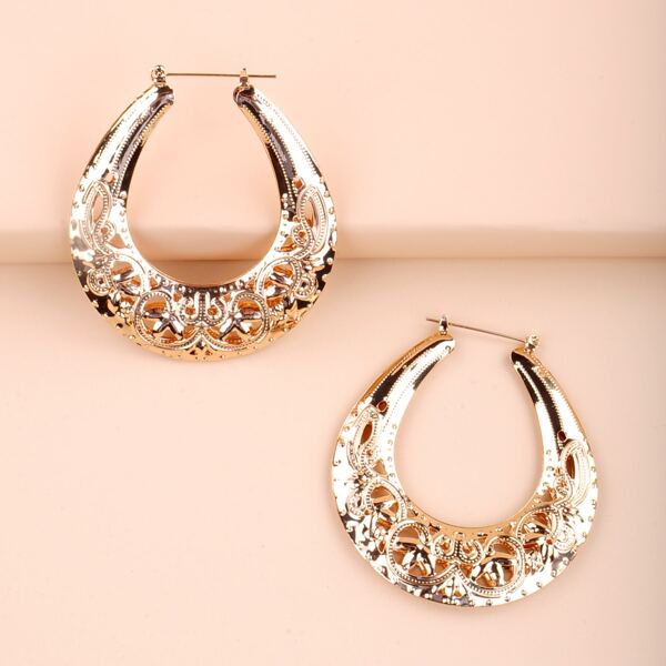 

Hollow Out Hoop Earrings, Gold