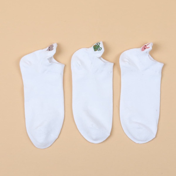 

3pairs Cartoon Animal Pattern Socks, White