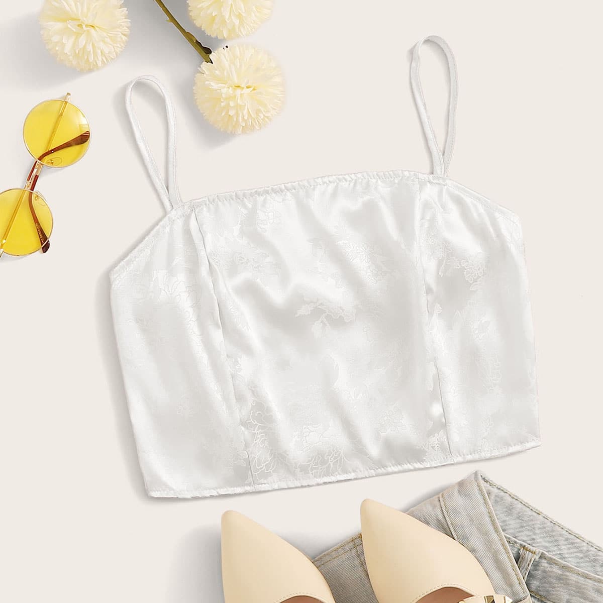 

Satin Jacquard Cami, White