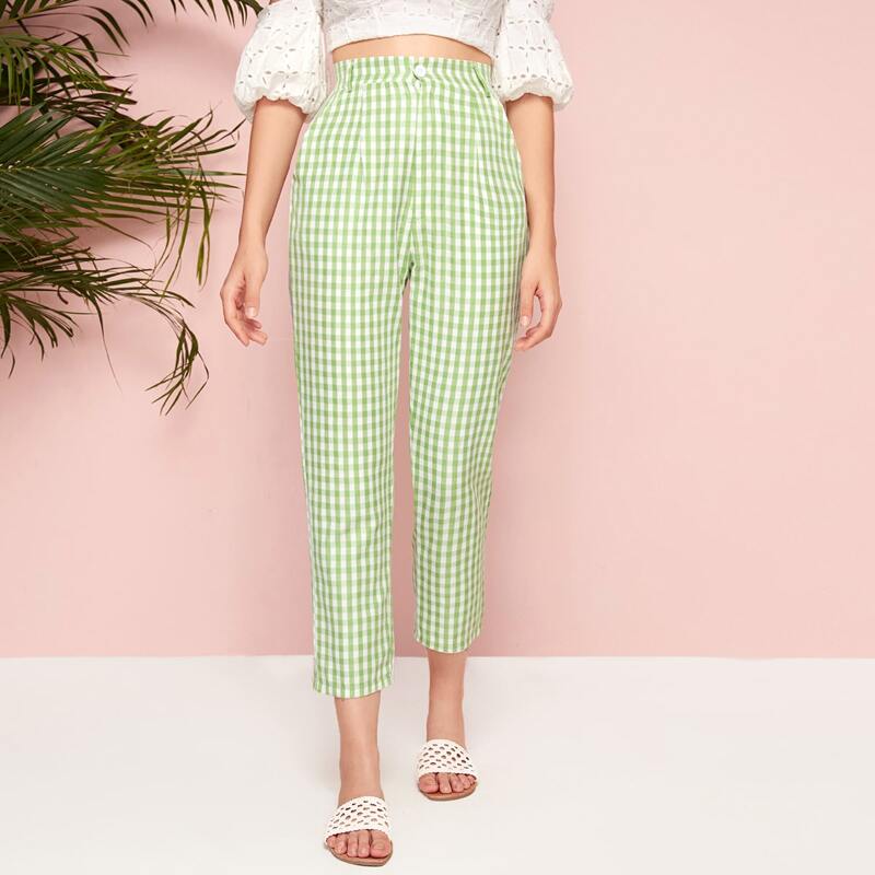 

Gingham High Waist Pants, Green