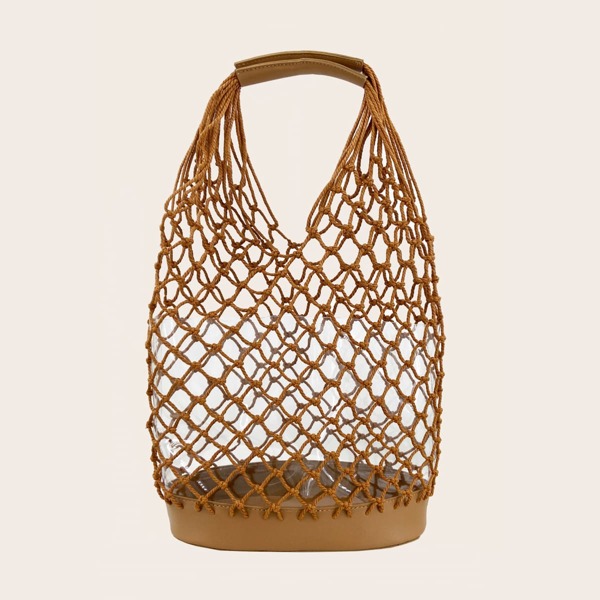 

Hollow Out Braided Satchel Bag, Brown
