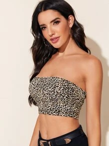 SHEIN BAE 十字交叉露背豹紋短版抹胸上衣 - 彩色 - 查看 4